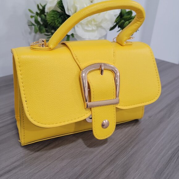 Trendy Yellow Handbag Retro Style Buckle Purse w/ Detachable Mini Coin Purse - Picture 6 of 10